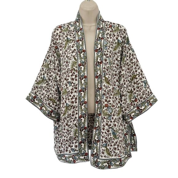 MAX STUDIO Women's Sz XS Cream & Burgundy Spring Floral Kimono NWT - Picture 2 of 10